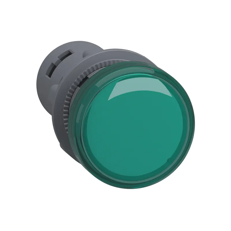 XA2EVM3LC - round pilot light Ø 22 - green - integral LED - 220 V AC - screw clamp terminals. Modular design allows flexible and simple setup. Carbon footprint چراغ سیگنال اشنایدر باکالیت سبز با LED داخلی XA2EVM3LC